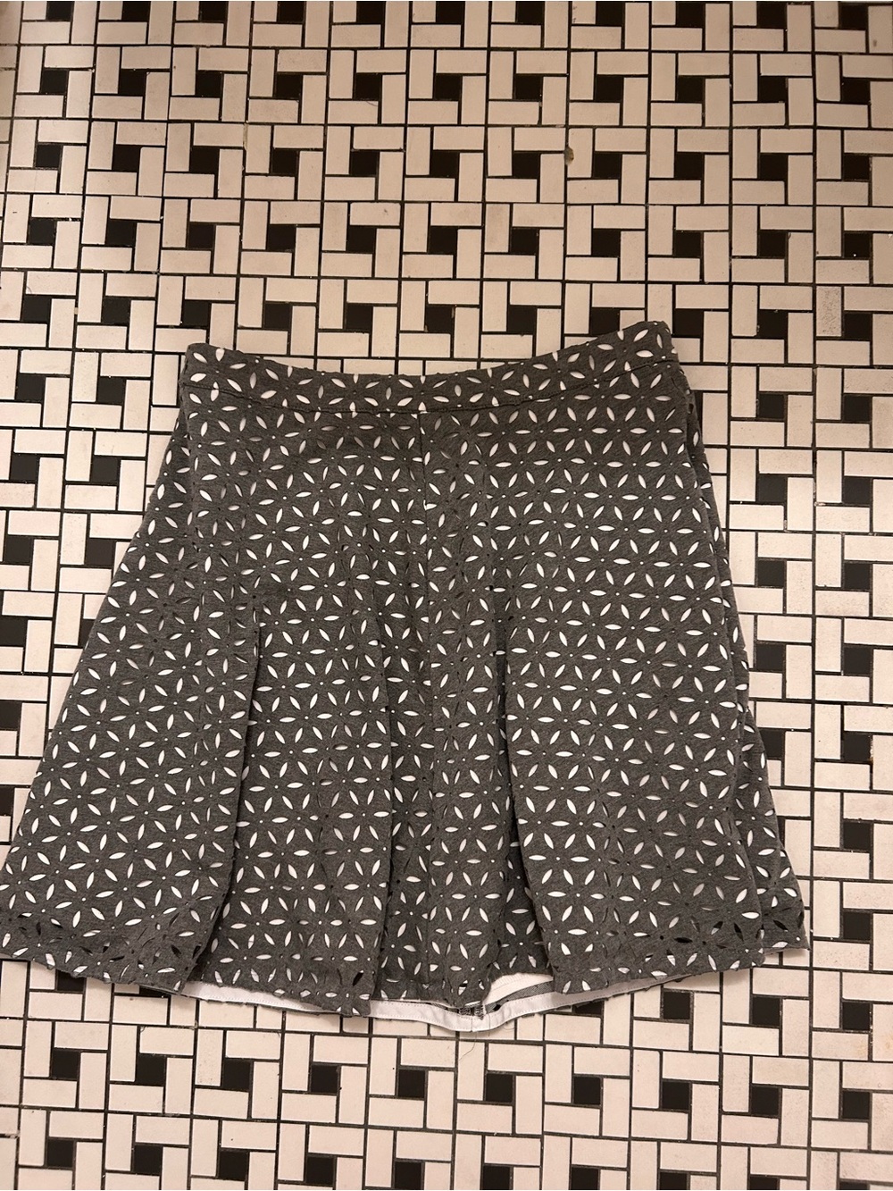 Club Monaco Gray Laser-Cut Circle Skirt heavy leather like eyelet hole material